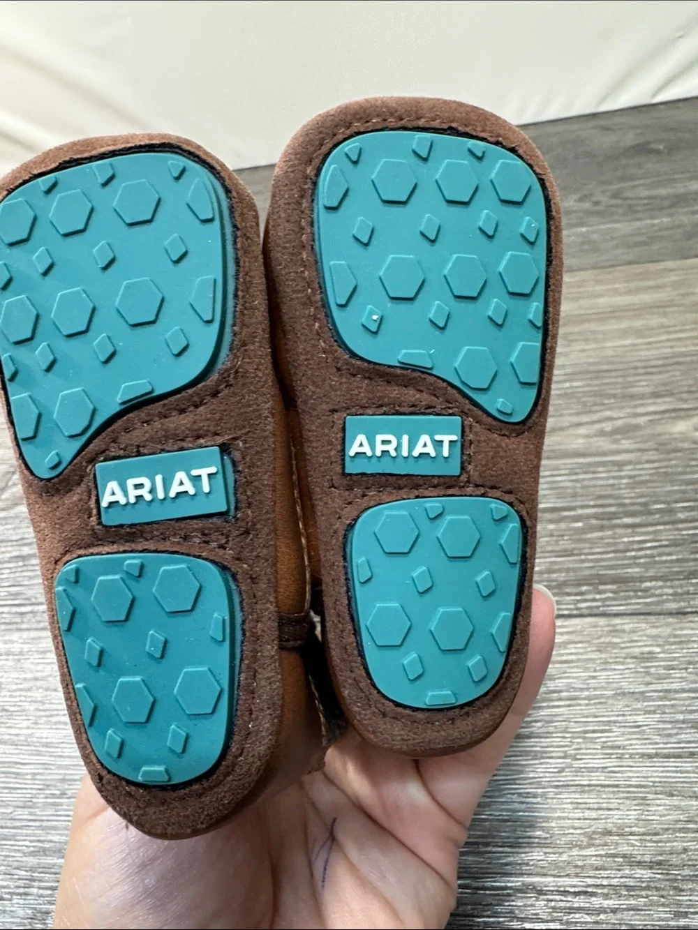 Ariat Brown and Teal Embossed baby Western Booties